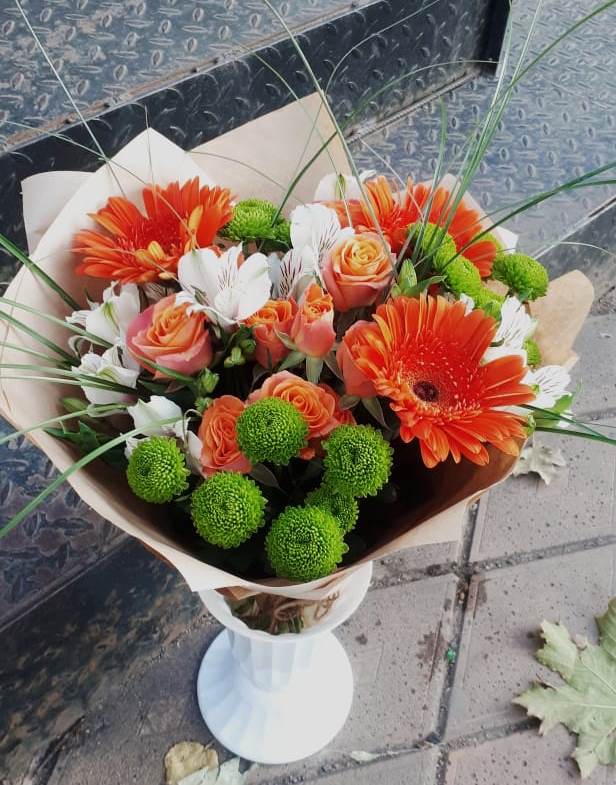 Букет цветов из: Герберы, Хризантемы, Альстромерии и Розы в Ершово