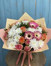 Букет цветов из:  Розы, Герберы и Хризантемы в Ершово